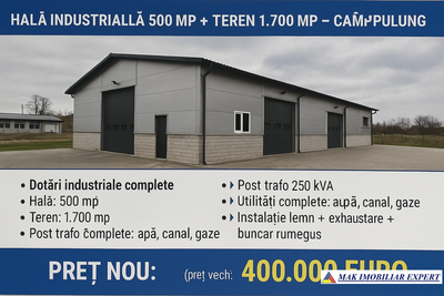 Spatiu Industrial HALA, teren 1.700 mp. Campulung. - Imagine principală