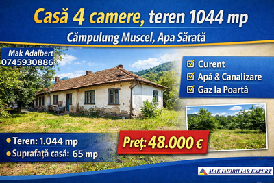 Casă 4 cam teren 1.044 mp in Apa Sarata Câmpulung Muscel Ag - Imagine principală